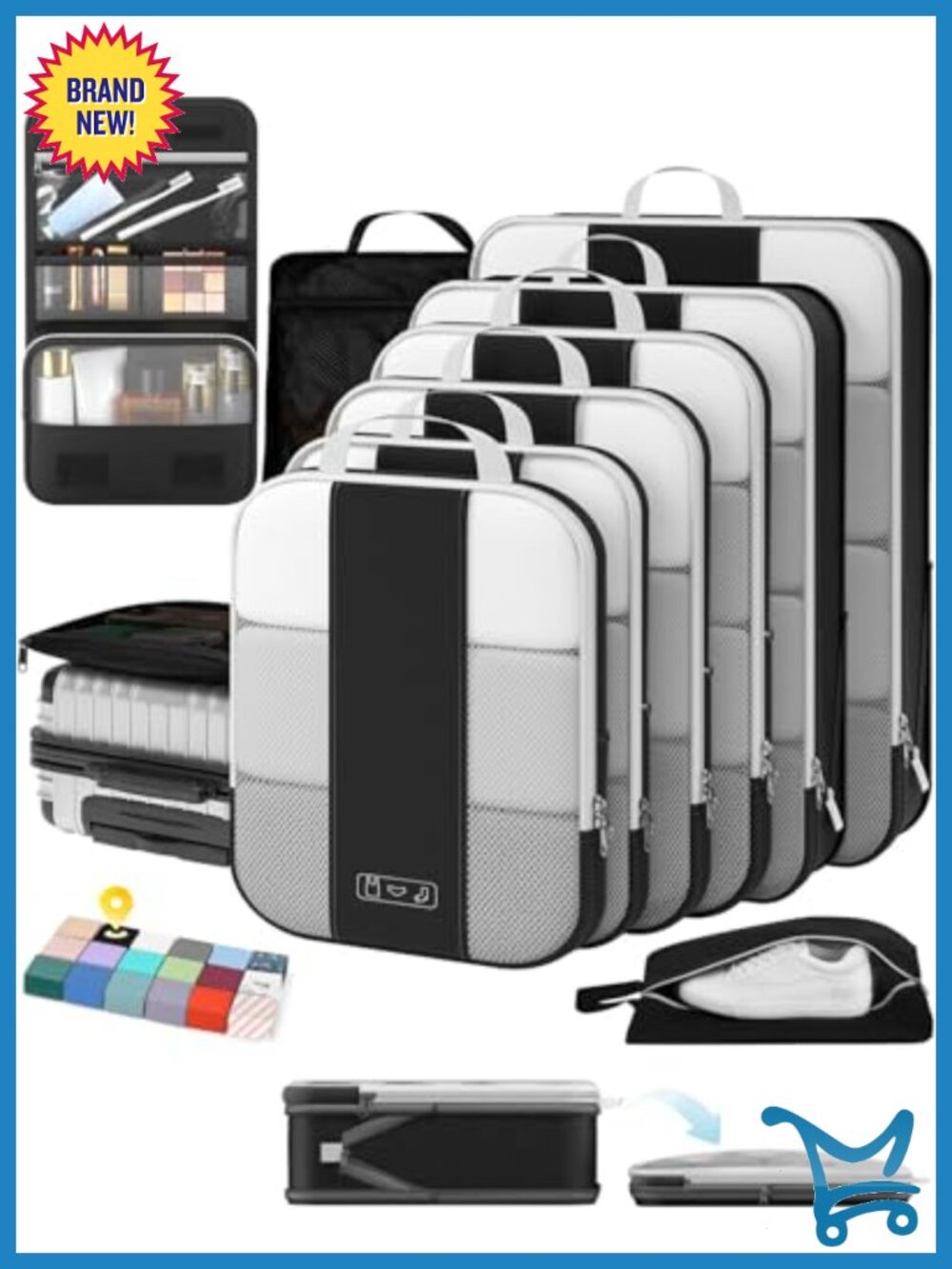 Compression Packing Cubes Set 10pc Travel Organizer Luggage Bags